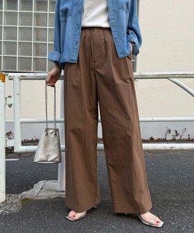 コットンナイロンタックギャザーパンツ