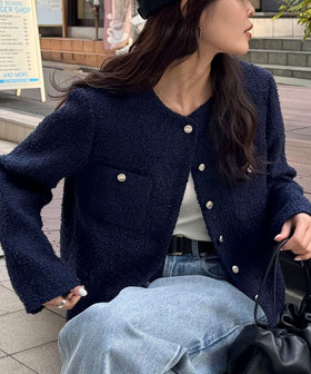 ノーカラーツィードジャケット