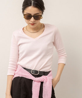 【MAQWEL/マクウェル】ウォッシャブルCOTTON RIB 7分袖VネックTシャツ