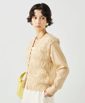 《手洗い可能》チュールフリンジVネックカーディガン