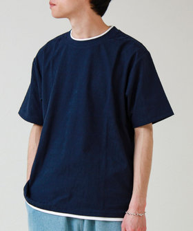 【1枚でレイヤード風】ストライプジャガード フェイクレイヤーTシャツ