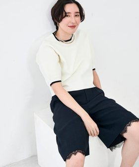 《手洗い可能》ホールガーメントパフスリーブニットＴ