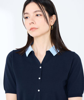 《手洗い可能/セットアップ対応》布帛襟取り外し可裾布帛半袖カーディガン