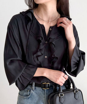 ボリュームフリル前開きブラウス