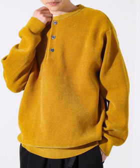 【昨年人気アイテム再登場！チクチクしないニット】モールバックボーダー ヘンリーネックニット