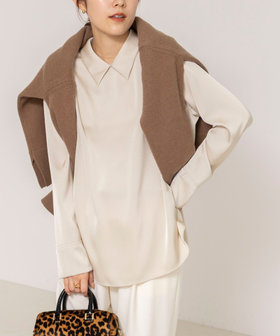 ウォッシャブルNEWオトナサテン襟付きブラウス