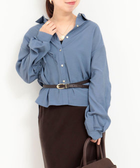 ECOVEROソフトローンギャザー＋リボンスリーブブラウス