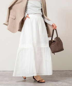 【MARILYN MOON】sheer starched cotton lace tieredスカート