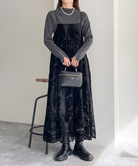 スーパービューティー⭐️ベロア×エコファー使いのノースリーブワンピース　44 スーパービューティー⭐️ベロア×エコファー使いのノースリーブ