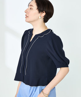ブラウス シャツ ストレッチジョーゼット配色フリルブラウス レディース NOLLEY'S ブラウス シャツ ストレッチジョーゼット配色フリル