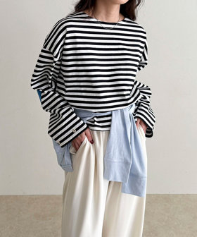 ボーダーハートパッチプルオーバー