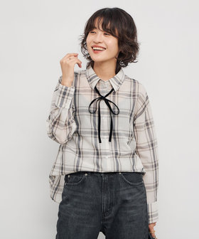 会員限定 BLACK FRIDAY対象］ウォッシャブルリボン付きチェックシャツ