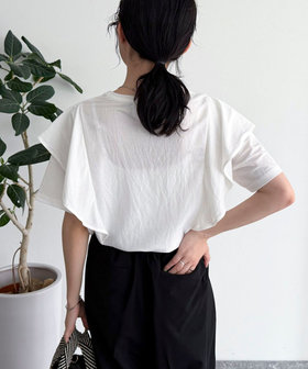 stylingラッフルショルダートップス/半袖ブラウス/one/コットン/ブラック/16WFT212023 styling/（スタイリング）の「ラッフルショルダートップス