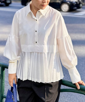 ウォッシャブル切替プリーツブラウス