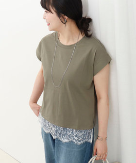 《接触冷感》《吸水速乾》DRY COTTON裾レースTシャツ