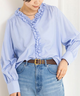 ウォッシャブルフロントフリルVネックブラウス