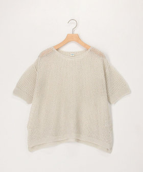 ホールガーメントラメ入りメッシュプルオーバーニット