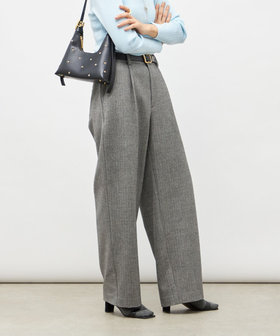 ウォッシャブル両面起毛ヘリンボーン/ストライプセミワイドパンツ