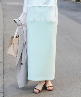 《セットアップ対応》ウォッシャブルバックサテンタイトスカート