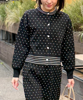 《セットアップ対応》エステルニットドットカーディガン