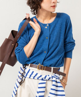 《手洗い可能》《アンサンブル対応》モールヤーンクルーネックカーディガン