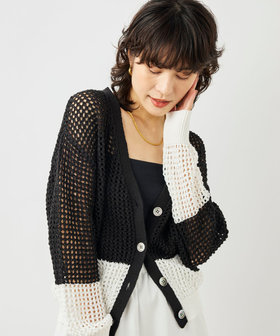《手洗い可能》テープメッシュ編Vネックカーディガン