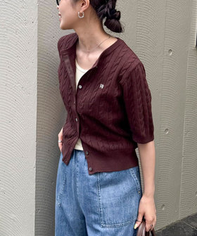 fredy】フレディ定番のFR刺繡ケーブル柄半袖カーデが新色追加で