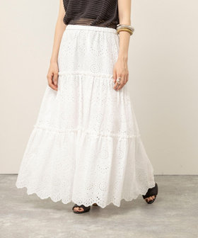 【MAQWEL/マクウェル】ウォッシャブルコツトンレースティアードスカート