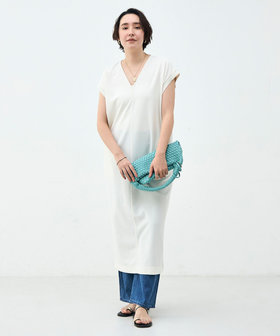 ウォッシャブル袖口リブマキシ丈ワンピースジョーゼットダンボール