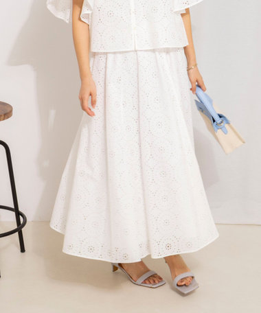 《セットアップ対応》ウォッシャブルレースフレアスカート