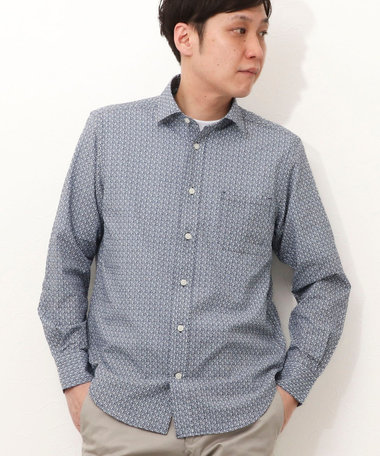 サッカープリント　レギュラーカラーシャツ