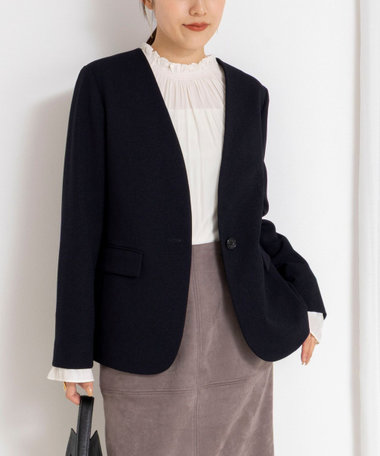 《セットアップ対応》ウォッシャブルサージストレッチVネックジャケット