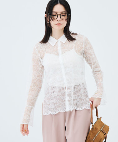 【WEB＆一部店舗限定カラーアイテム】ウォッシャブルレースシャツブラウス