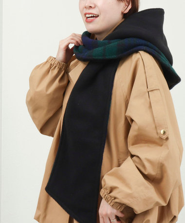 【TWEEDMILL】別注チェック柄フード付きマフラー