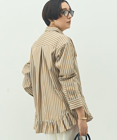 ウォッシャブル裾フリルレギュラーカラーシャツ