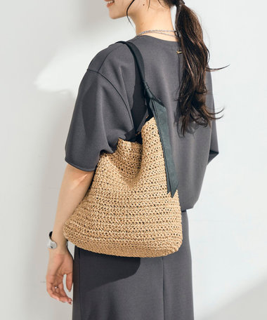 グログランハンドル柄編みトート