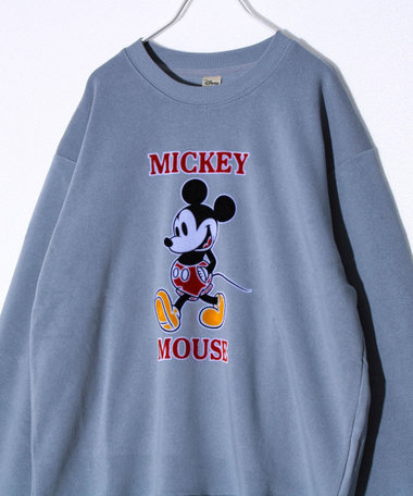 【ミッキー】UNISEX アップリケ＆フロッキー＆横振り刺繍 裏起毛スウェット