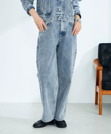 《セットアップ対応》ワイドテーパードデニムパンツ