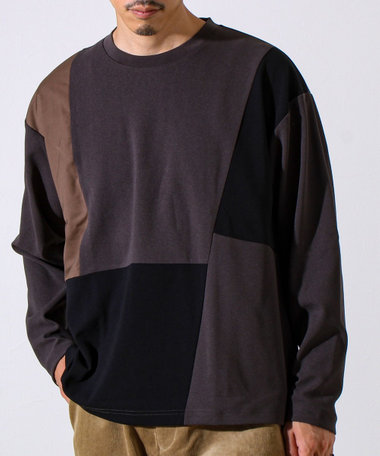 【異素材MIXで着映え】カットジョーゼット パネル切替ロンT