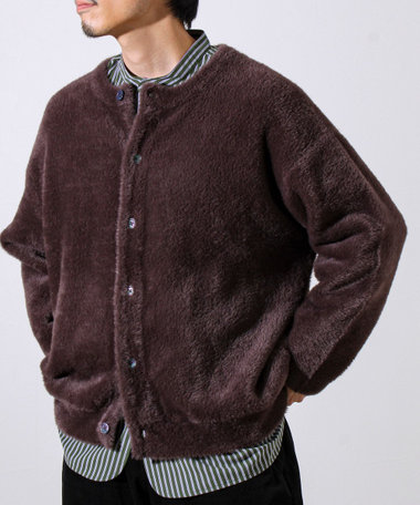 MOMO　　 me プリーツ　ハイネック　カーディガンFINE KNIT 洗える軽ふわキーネックニット ウィメンズ(M オフシロ