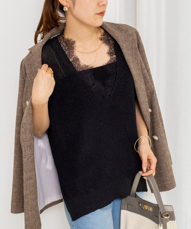 《手洗い可能》Ｖネックレースジレ