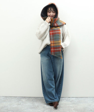 【TWEEDMILL】別注チェック柄フード付きマフラー