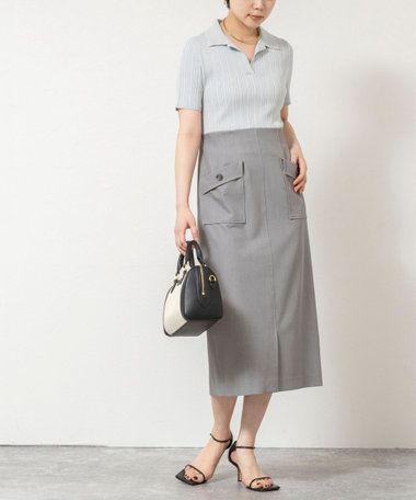 ウォッシャブルポロニットタイトスカートドッキングワンピース