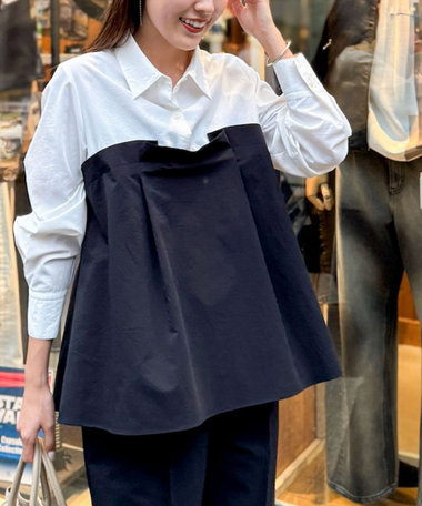 《セットアップ対応》ウォッシャブルビスチェ風切替シャツ