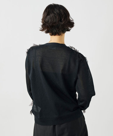 《手洗い可能》チュールフリンジVネックカーディガン