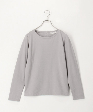 パール釦開き麻調長袖カットソー