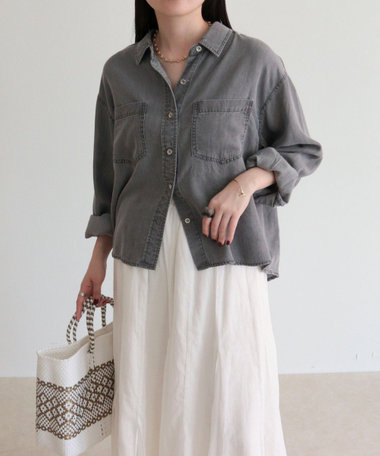 とろみデニムクロップドシャツ