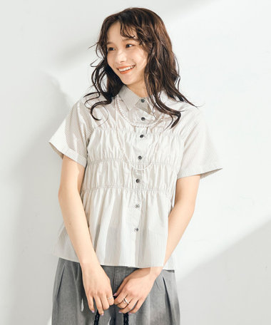 シャーリング半袖シャツ