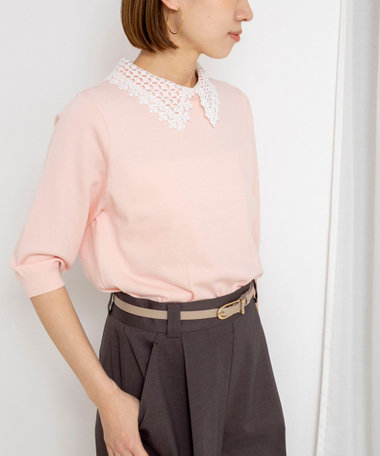 《手洗い可能》襟レース取り外し6分袖プルオーバー