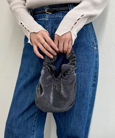 ギャザーハンドルラメミニバッグ